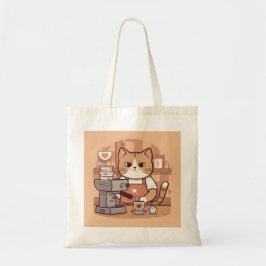 Cute Funny Cartoon Barista Cat Tote Bag Tragetasche
