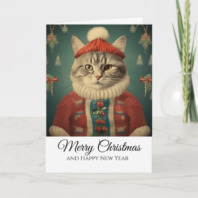 Cute Funny Cat in Costume Merry Christmas  Karte (Vorderseite)