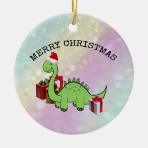 Cute funny Christmas Santa dinosaur holographic Keramik Ornament