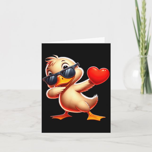 Cute Funny Cool Duck Dabbing Heart Valentines Day  Karte (Vorderseite)