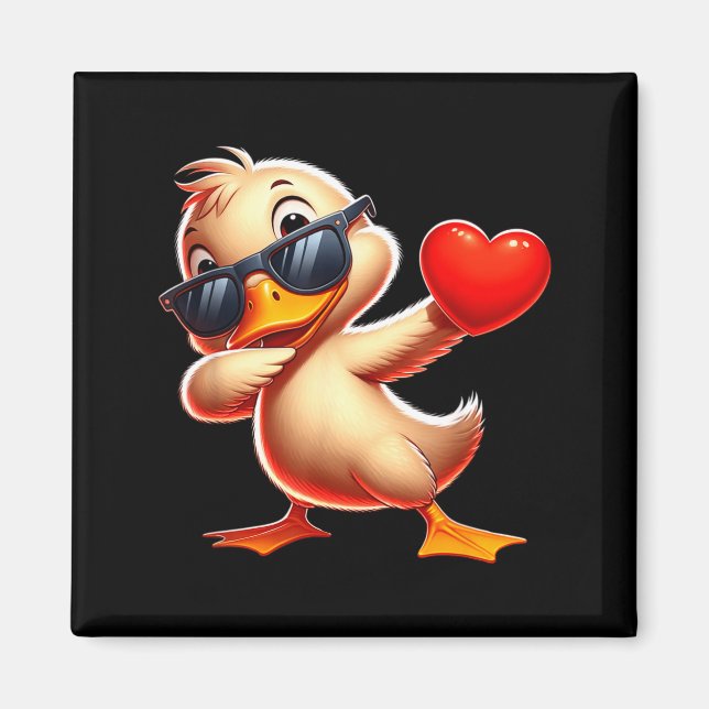 Cute Funny Cool Duck Dabbing Heart Valentines Day  Magnet (Vorne)