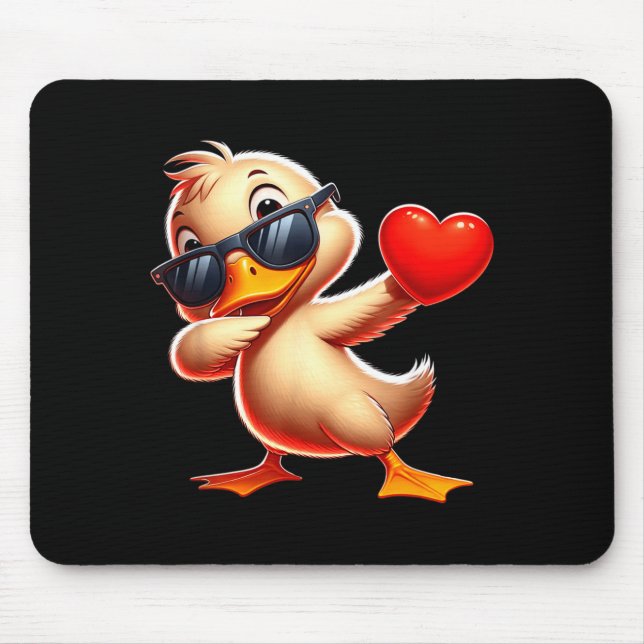 Cute Funny Cool Duck Dabbing Heart Valentines Day  Mousepad (Vorne)