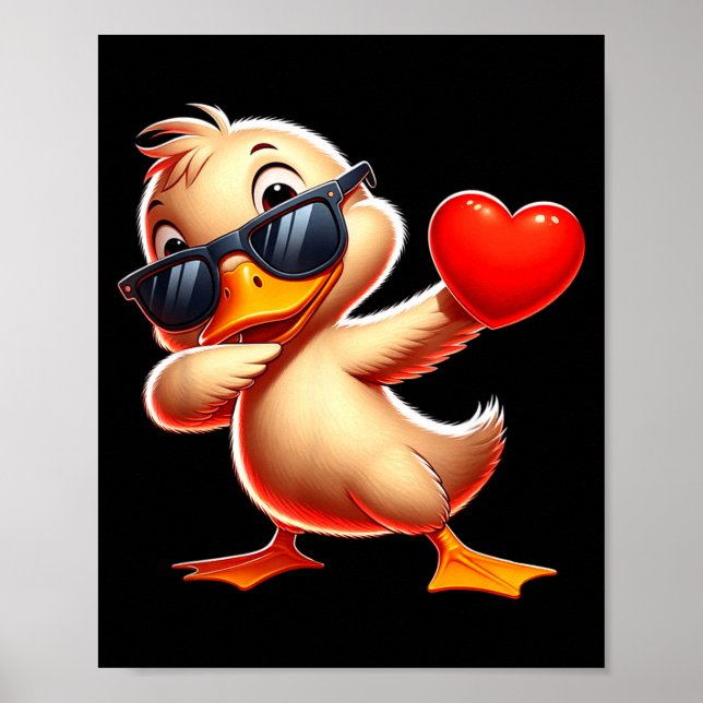 Cute Funny Cool Duck Dabbing Heart Valentines Day  Poster (Vorne)