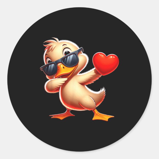 Cute Funny Cool Duck Dabbing Heart Valentines Day  Runder Aufkleber (Vorderseite)