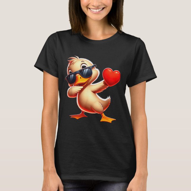 Cute Funny Cool Duck Dabbing Heart Valentines Day  T-Shirt (Vorderseite)