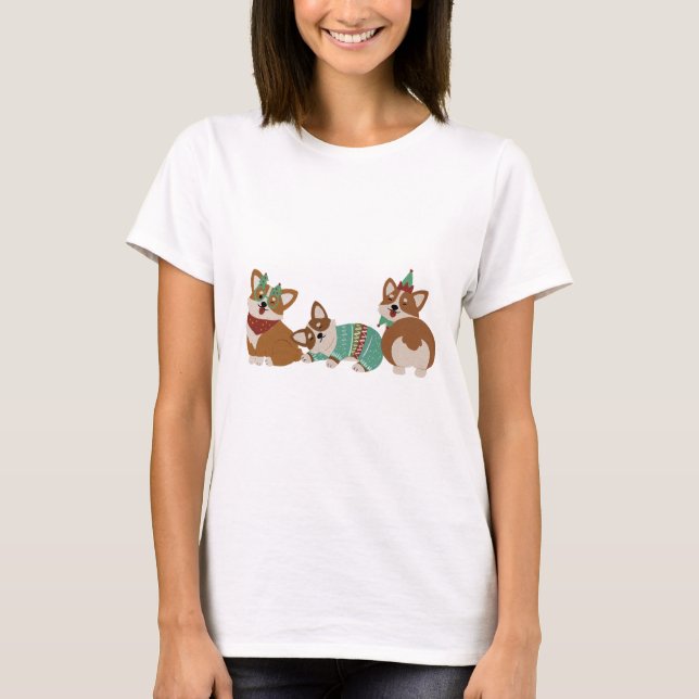  Cute Funny Corgi Dogs Christmas 2025 T-Shirt (Vorderseite)