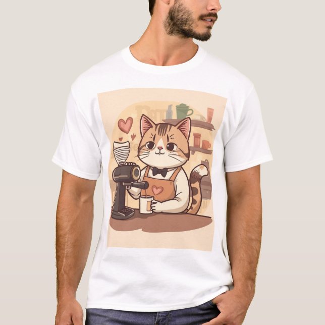 Cute Funny Cozy Barista Cat & Coffee T-shirt