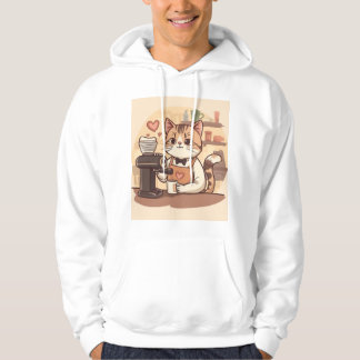Cute Funny Cozy Cartoon Barista Cat Hoodie T-shirt