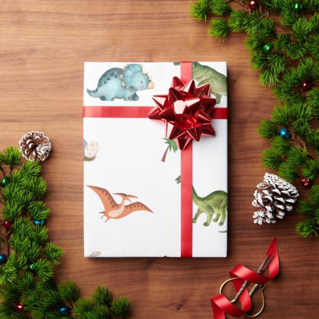 Cute Funny Dinosaur Birthday Party Wrapping Paper Geschenkpapier (Feiertagsgeschenk)