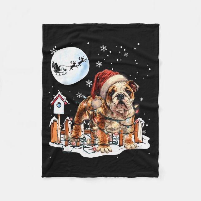 Cute Funny English Bulldog Christmas Lights Santa  Fleecedecke (Vorderseite)