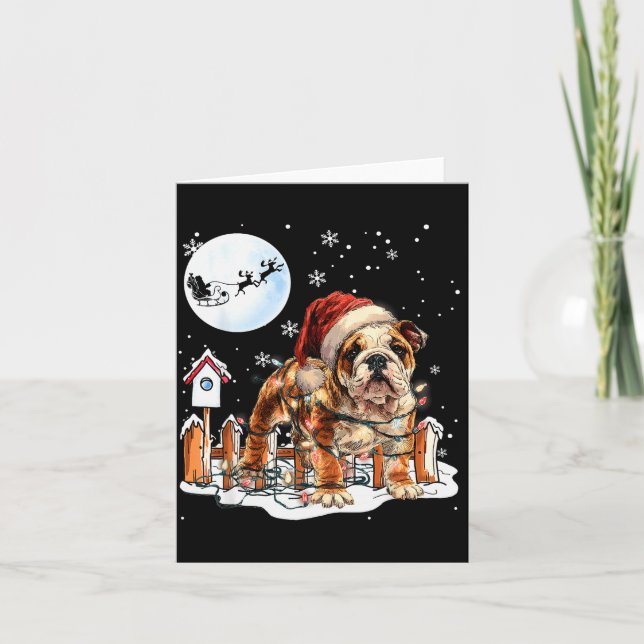 Cute Funny English Bulldog Christmas Lights Santa  Karte (Vorderseite)