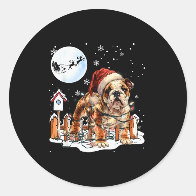 Cute Funny English Bulldog Christmas Lights Santa  Runder Aufkleber (Vorderseite)