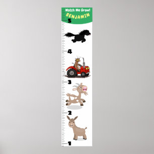 Cute funny farm animals cartoon growth chart poster