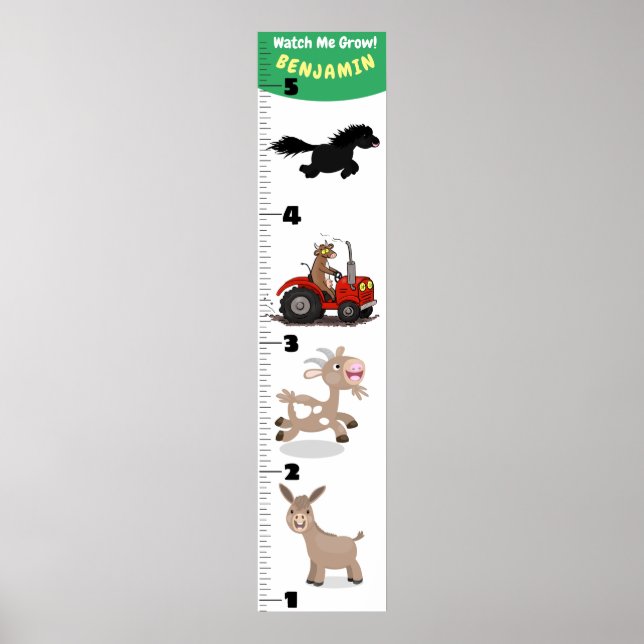 Cute funny farm animals cartoon growth chart poster (Vorne)