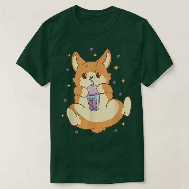 Cute Funny Fox Drinking Boba Tea Bubbles Anime  T-Shirt (Design vorne)