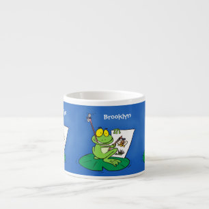 Cute funny green frog cartoon illustration espressotasse