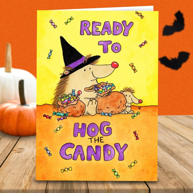 Cute Funny Halloween Hedgehog Card – Hand-Drawn  Karte (Von Creator hochgeladen)
