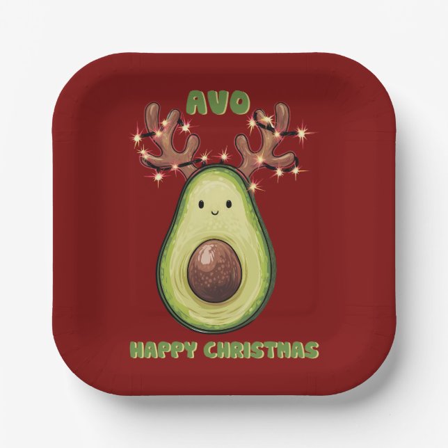 Cute Funny Happy Christmas Avocado Party  Pappteller (Vorderseite)