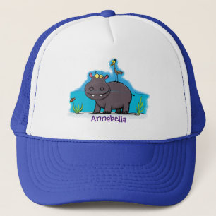 Cute funny hippopotamus with bird cartoon truckerkappe