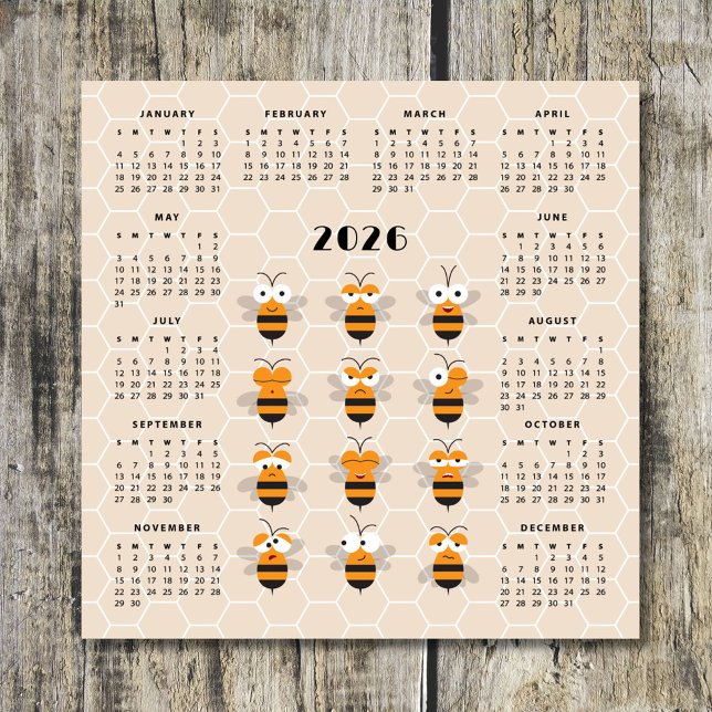 Cute Funny Honey Bee Honeycomb Calendar 2026 Magnetkarte (Von Creator hochgeladen)