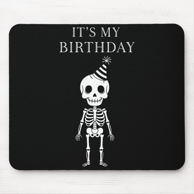 Cute Funny Kawaii Skeleton Birthday Skull Happy Wo Mousepad (Vorne)