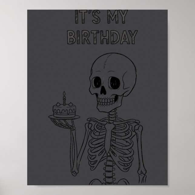 Cute Funny Kawaii Skeleton Birthday Skull Happy Wo Poster (Vorne)