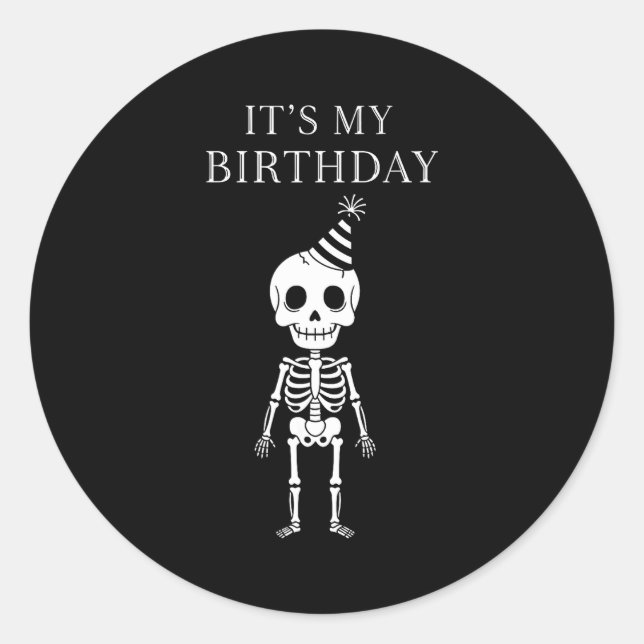 Cute Funny Kawaii Skeleton Birthday Skull Happy Wo Runder Aufkleber (Vorderseite)