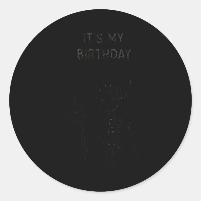 Cute Funny Kawaii Skeleton Birthday Skull Happy Wo Runder Aufkleber (Vorderseite)