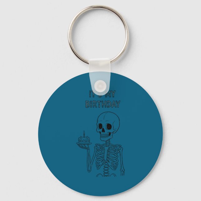 Cute Funny Kawaii Skeleton Birthday Skull Happy Wo Schlüsselanhänger (Vorderseite)