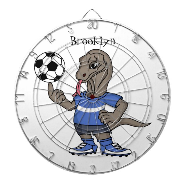 Cute funny Komodo dragon playing soccer cartoon Dartscheibe (vorne)