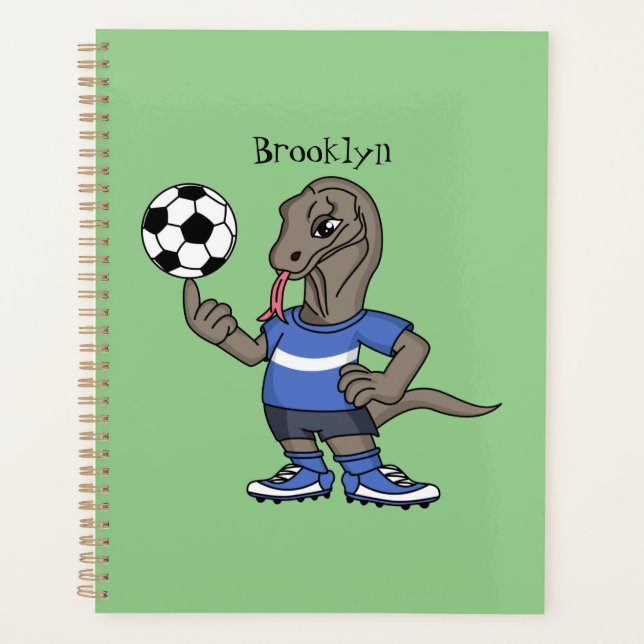 Cute funny Komodo dragon playing soccer cartoon Planer (Vorderseite)