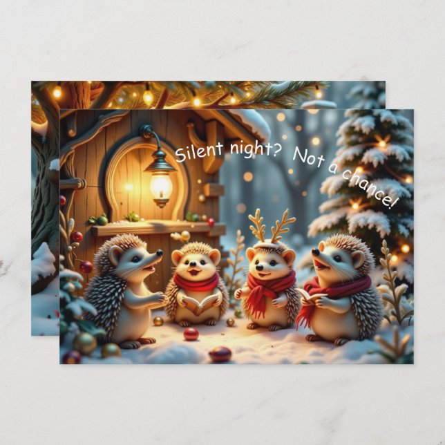 Cute Funny No Silent Night Hedgehog Christmas Card Karte (Vorne/Hinten)