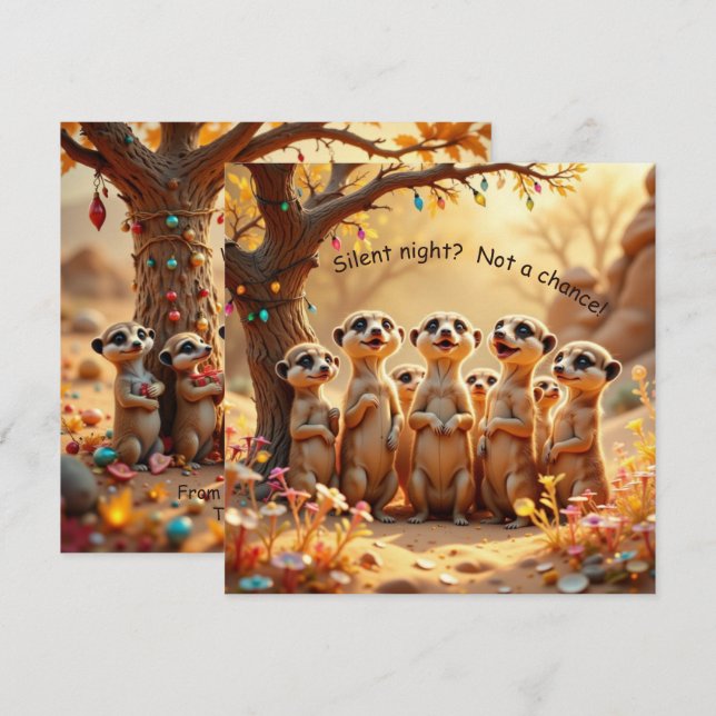 Cute, Funny No Silent Night Meerkat Christmas Card Karte (Vorne/Hinten)
