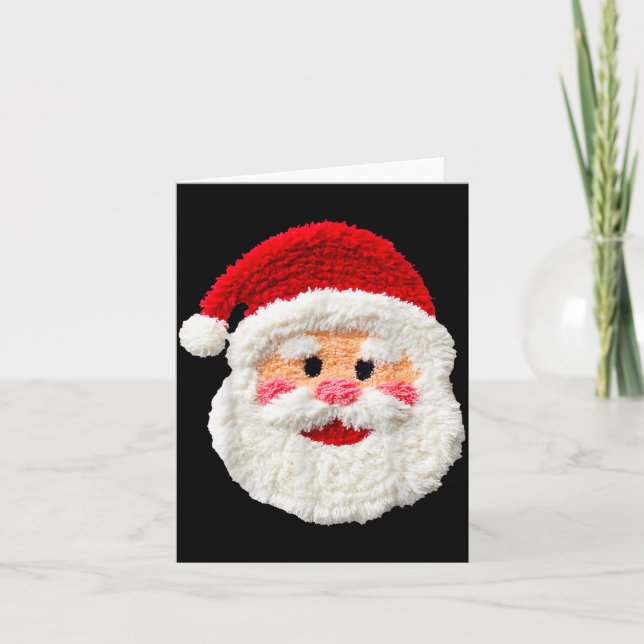 Cute Funny Preppy Faux Yarn Santa Claus Face Merry Karte (Vorderseite)