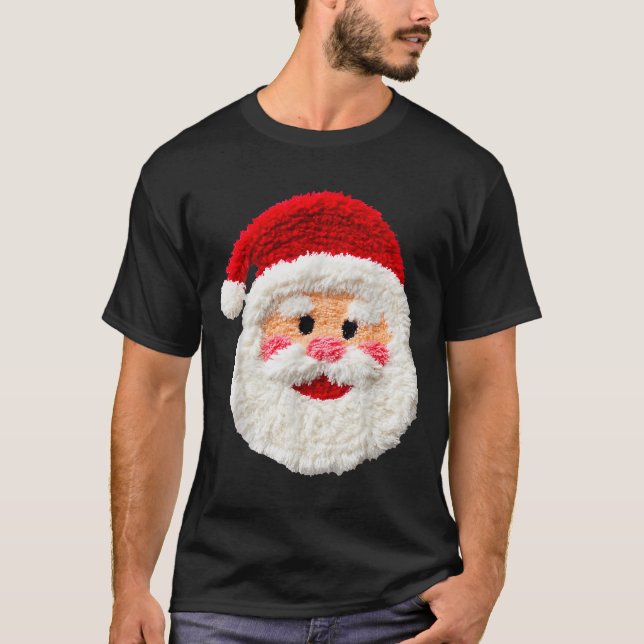 Cute Funny Preppy Faux Yarn Santa Claus Face Merry T-Shirt (Vorderseite)