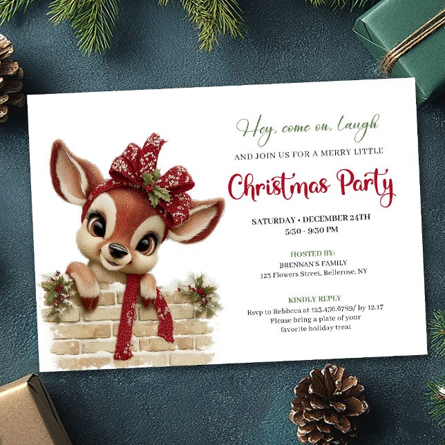 Cute Funny Reindeer Cartoon Watercolor Holiday  Einladung (Cute Funny Reindeer Cartoon Watercolor Holiday Invitation

)