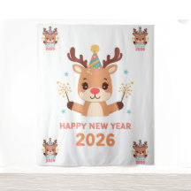 cute funny reindeer happy new year party backdrop