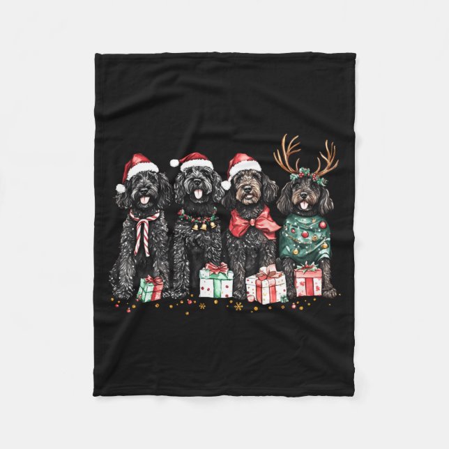 Cute Funny Reindeer Santa Black Goldendoodle Dogs  Fleecedecke (Vorderseite)