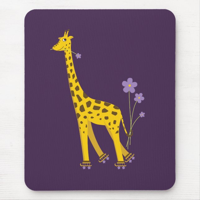 Cute Funny Roller Skating Cartoon Giraffe Purple Mousepad (Vorne)