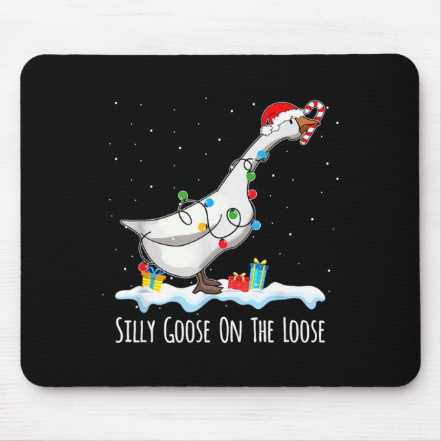Cute Funny Santa Duck Silly Goose On The Loose Chr Mousepad (Vorne)