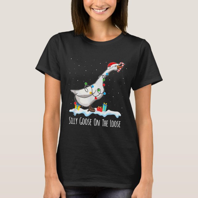 Cute Funny Santa Duck Silly Goose On The Loose Chr T-Shirt (Vorderseite)