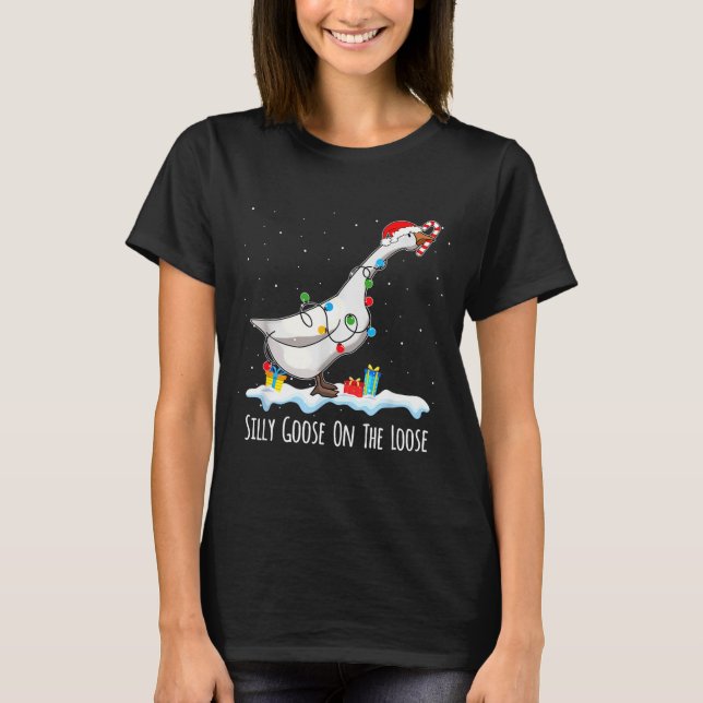 Cute Funny Santa Duck Silly Goose On The Loose Chr T-Shirt (Vorderseite)