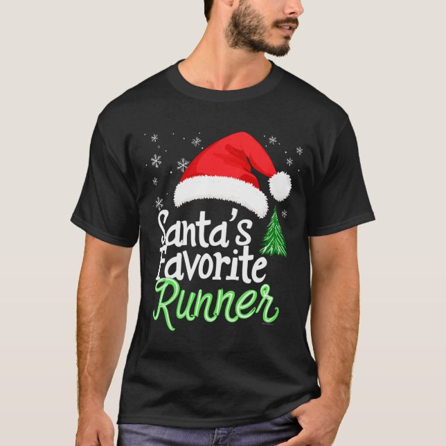 Cute Funny Santa's Favorite Runner Christmas Run H T-Shirt (Vorderseite)