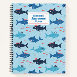 Cute funny sharks with pirate hats on blue notizbuch