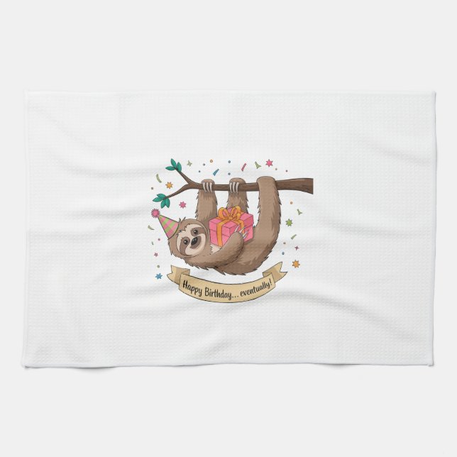 Cute Funny Sloth Happy Birthday Geschirrtuch (Horizontal)