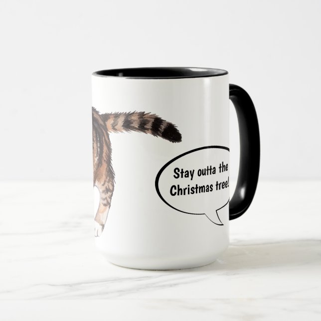Cute Funny Stay Outta the Christmas Tree Kitten Tasse (VorderseiteRechts)