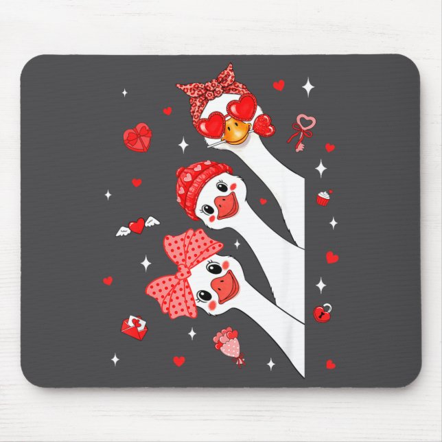 Cute Funny Valentine Silly Gooses Heart Love Match Mousepad (Vorne)