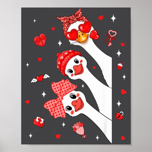 Cute Funny Valentine Silly Gooses Heart Love Match Poster (Vorne)