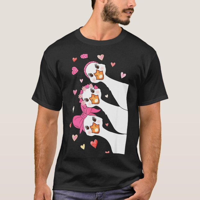 Cute Funny Valentine Silly Gooses Heart Love Match T-Shirt (Vorderseite)