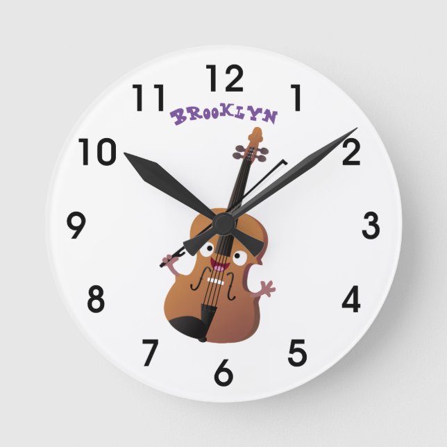 Cute funny violin musical cartoon character runde wanduhr (Vorderseite)